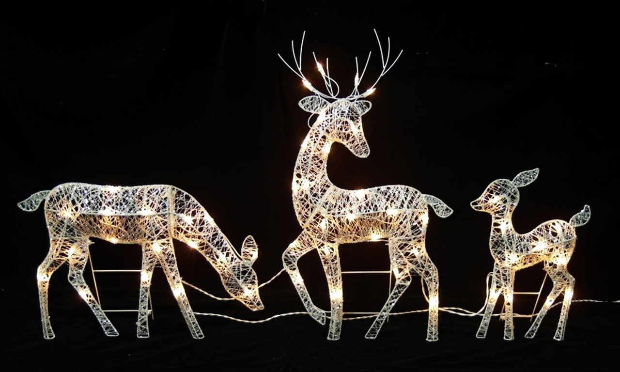 Set of 3 White Glittered Doe, Fawn & Reindeer Lighted Christmas